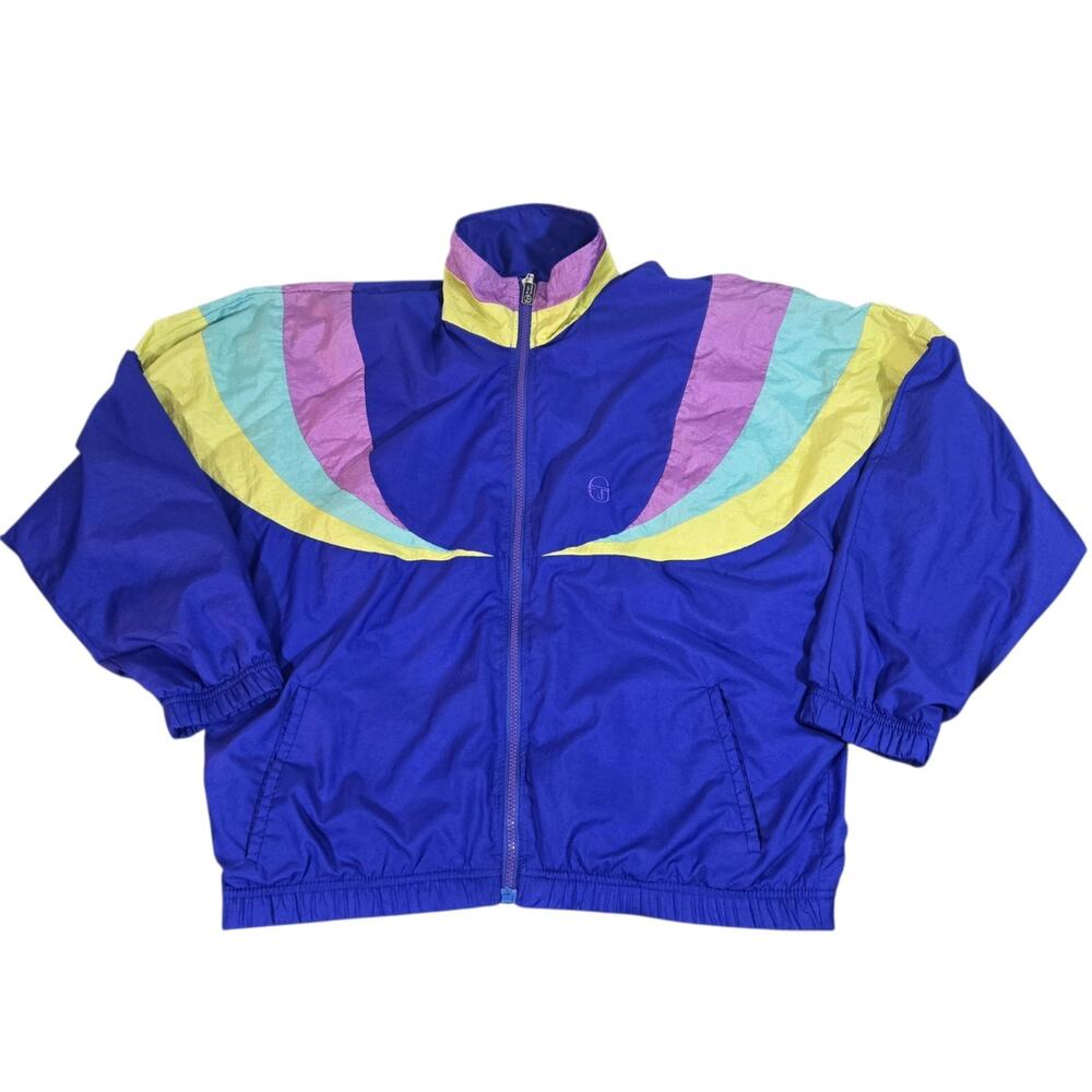 Vintage 90s Sergio Tacchini Pastel Colorblock Windbreaker Jacket Womens Size 8